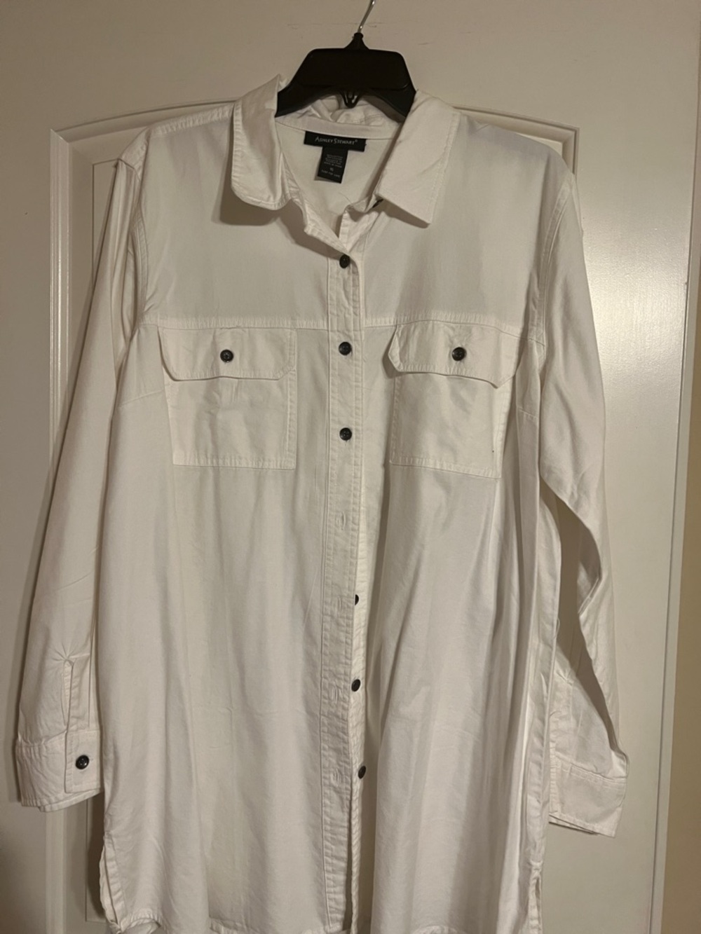 Ashley Stewart White Long Sleeve Button-Front Shirt Dress
